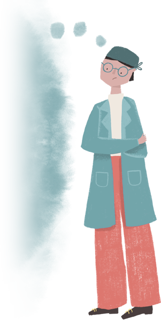 Ilustración de una persona médica que tiene una expresión pensativa 